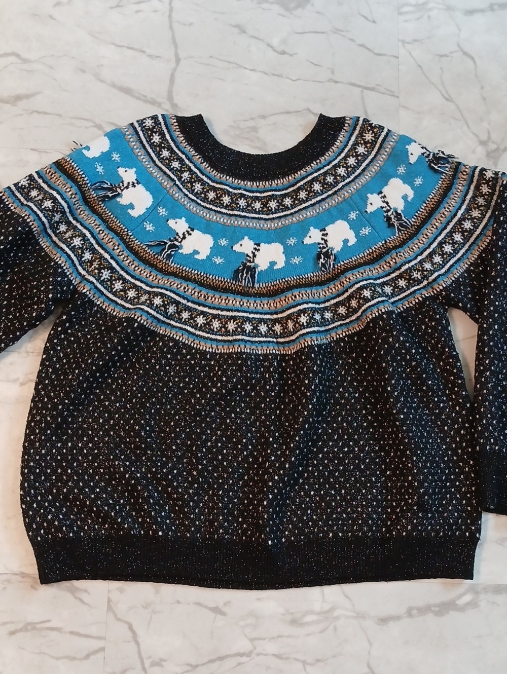 Blue & Black Nordic Polar Bear Yoke Sweater